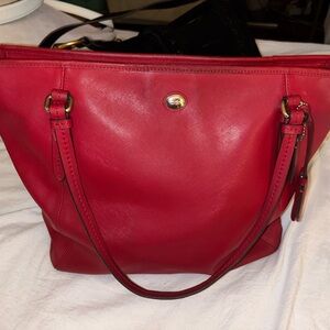 Coach Red Leather Tote Bag